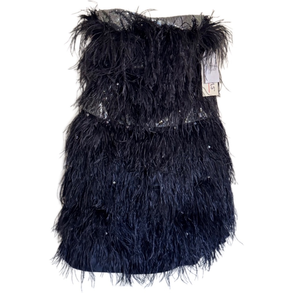 Y2K Tony Bowls LeGala Black Feather Adorned Cocktail Party Prom Mini Dress NEW